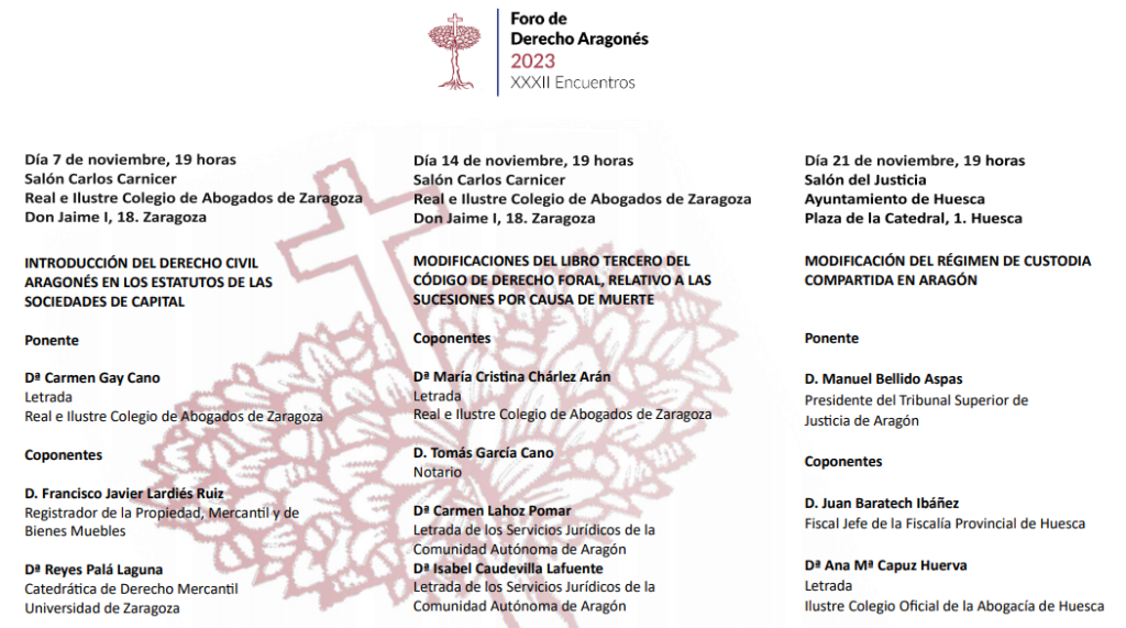 Imagen con el Programa del Foro de Derecho Aragonés